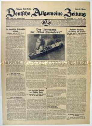Tageszeitung "Deutsche Allgemeine Zeitung" u.a. zur "Nichteinmischung" der Großmächte in den Spanischen Bürgerkrieg