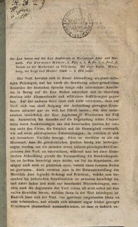 Der Lex Salica und der Lex Angliorum et Werinorum Alter und Heimat von Hermann Müller ...