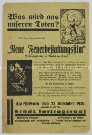 Programmzettel für eine Informationsveranstaltung zur Feuerbestattung