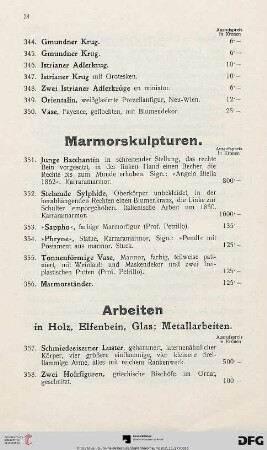 Arbeiten in Holz, Elfenbein, Glas; Metallarbeiten (Nr. 357-386)