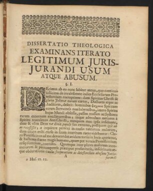 Dissertatio Theologica Examinans iterato Legitimum Jurisjurandi Usum Atque Abusum