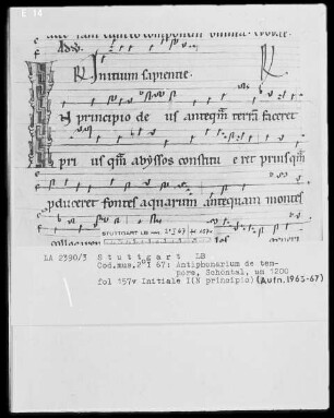 Antiphonarium de Tempore (Zisterzienserhandschrift) — Initiale I(N principio), Folio 157verso