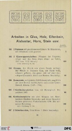 Arbeiten in Glas, Holz, Elfenbein, Alabaster, Horn, Stein usw. (Nr. 181-197)