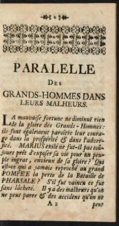 Parallele des grands-hommes dans leurs malheurs