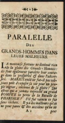 Parallele des grands-hommes dans leurs malheurs