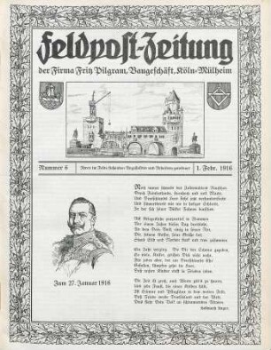 6.1916: Feldpost-Zeitung der Firma Fritz Pilgram, Baugeschäft, Köln-Mülheim