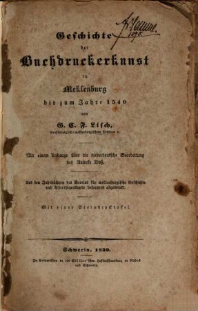 Geschichte der Buchdruckerkunst in Mecklenburg bis 1540