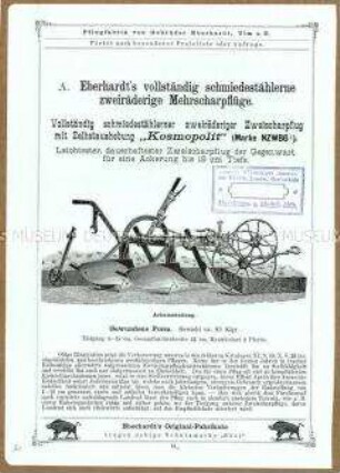 Eberhardt's volständig schmiedestählerne zweiräderige Mehrscharpflüge