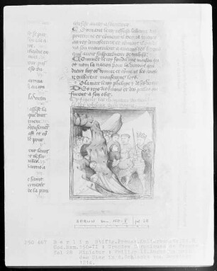Chroniques de France in zwei Bänden — Chroniques de France, Band 2 — Philipp 2. nach dem Sieg in der Schlacht von Bouvines 1214, Folio 28recto
