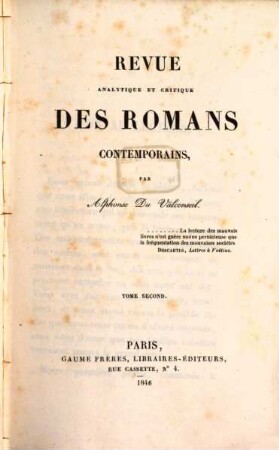 Revue analytique et critique des romans contemporains. 2