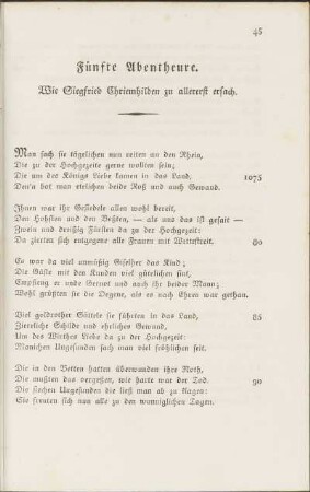 Fünfte Abentheure. Wie Siegfried Chriemhilden zu allererst ersach.