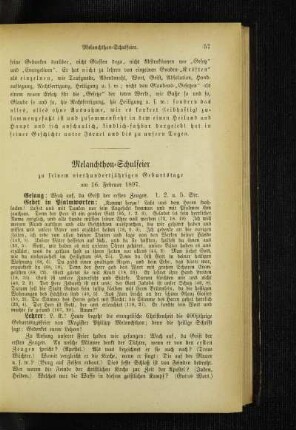 Melanchthon-Schulfeier : zu seinem verhundertjährigen Geburtstage am 16. Februar 1897