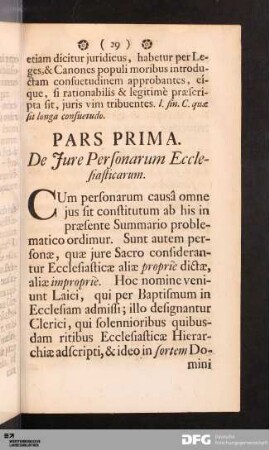 PARS PRIMA. De Jure Personarum Ecclesiasticarum.
