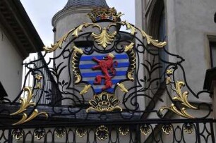 Luxemburg - Großherzogliches Wappen : Am Großherzoglichen Palast befindet sich dieses historische Wappen mit einem Löwen. Aufgenommen am 29. März 2010 in Luxemburg