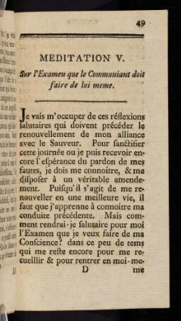 49-60, Meditation V. Sur l'Examen que le Communiant doit faire de lui meme.