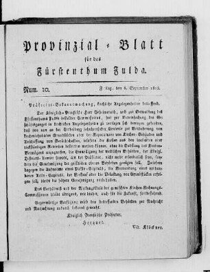 Num. 10., Ausgabe vom 8. September 1815