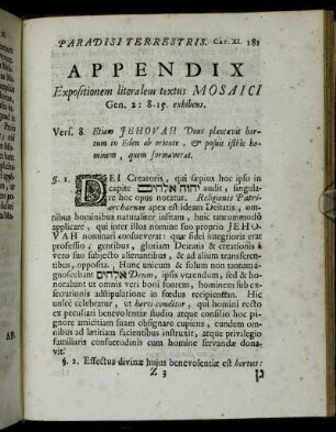 Appendix Expositionem literalem textus Msaici Gen. 2: 8-15. exhibens.