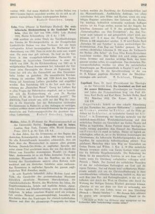 281 [Rezension] Kobe, Fritz, Die erste lutherische Kirchenordnung in der Grafschaft Wertheim
