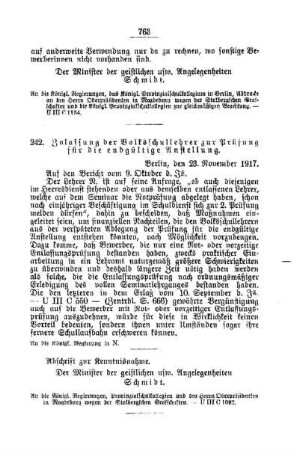 Zulassung der Volksschullehrer zur Prüfung für die endgültige Anstellung : [D. Lehrer- und Volksschullehrerinnen-Seminare etc., Bildung der Lehrer und Lehrerinnen und deren persönliche Verhältnisse]