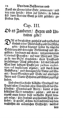 Cap. III. Ob es Zauberer/ Hexen und Unholden gebe?