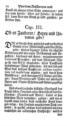 Cap. III. Ob es Zauberer/ Hexen und Unholden gebe?