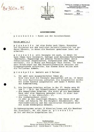 Ausschreibung: Ideen-Wettbewerb, picobello - Kunst aus den Zwischenräumen