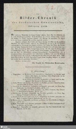 Zur Bilder-Chronik des Sächsischen-Kunstvereins, Jahrgang 1830