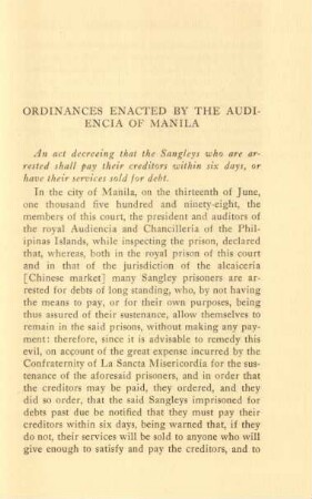 Ordinances enacted by the audiencia of Manila