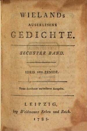 Wielands Auserlesene Gedichte, 6. Idris Und Zenide