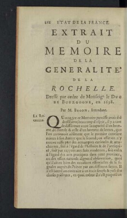 Extrait du Memoire de la Generalité de la Rochelle.