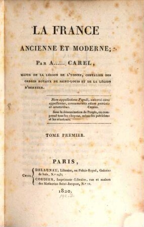 La France ancienne et moderne, 1