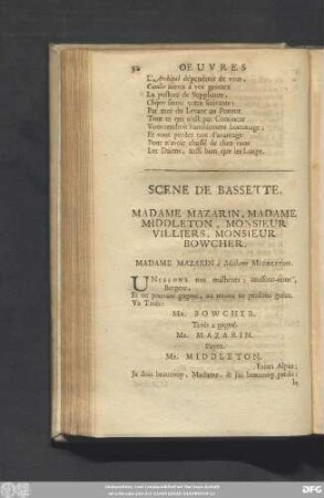 Scene De Bassette. Madame Mazarin, Madame Middleton, Monsieur Villiers, Monsieur Bowcher.