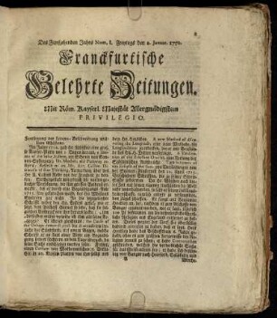 Num. I. Freytags den 2. Januar. 1750 - Num. X. Dienstags den 3. Febr. 1750