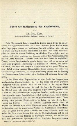 V. Ueber die Indicatricen der Kegelschnitte.