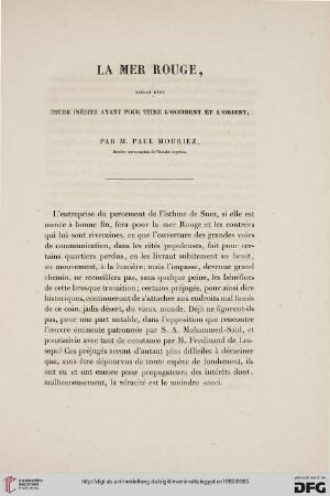 1: La mer rouge, extrait d'une étude inédite ayant pour titre "L'occident et l'orient"