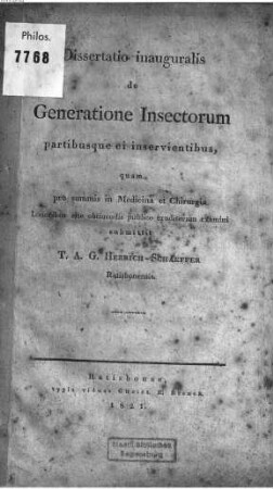 Dissertatio inauguralis de generatione insectorum partibusque ei inservientibus