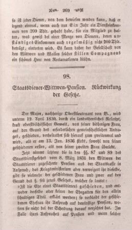 98. Staatsdiener-Wittwen-Pension. Rückwirkung der Gesetze.