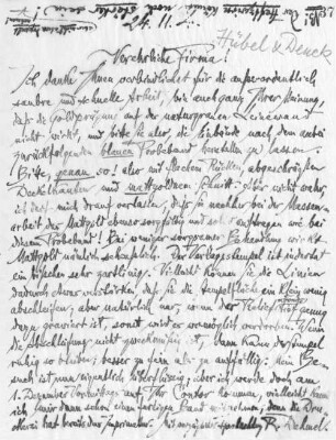 Brief an die Buchbinderei Hübel & Denck