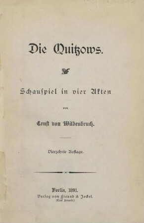 Die Quitzows : Schauspiel in vier Akten