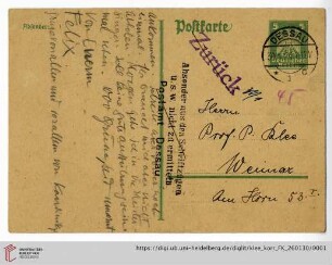 Familienkorrespondenz Klee: Postkarte von Felix Klee an Lily Klee