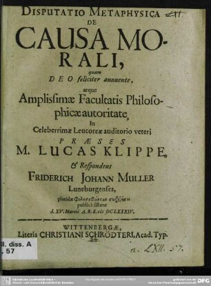 Disputatio metaphysica de causa morali