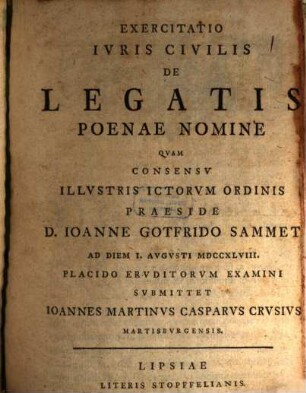 Exercitatio Ivris Civilis De Legatis Poenae Nomine