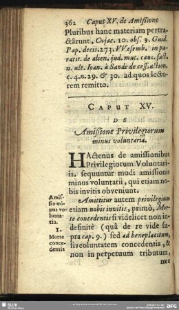 Caput XV. De Amißione Privilegiorum minus voluntarta