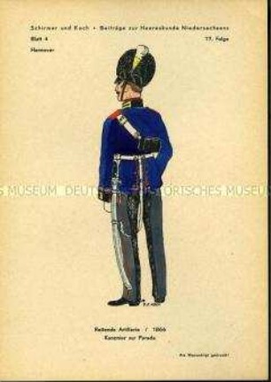 Uniformdarstellung, Kanonier der Artillerie zu Pferde, Königreich Hannover, 1866.