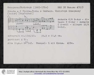 Sonata a 2 Violin. Viola e Cembalo.