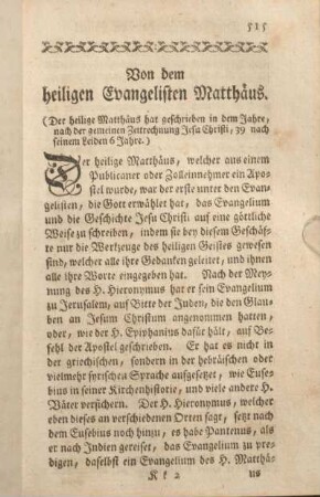 Von dem heiligen Evangelisten Matthäus.