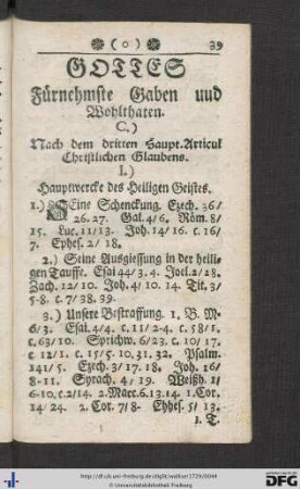 Gottes Fürnehmste Gaben und Wolthaten. C.) Nach dem dritten Haupt-Articul Christlichen Glaubens.