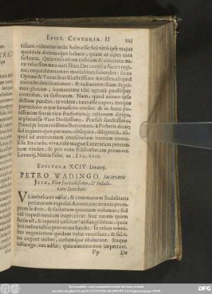 Epistola XCIV. Lovanii. Petro Wadingo. Societatis Iesu, Viro facundißimo, & Sodalitatis Directori.