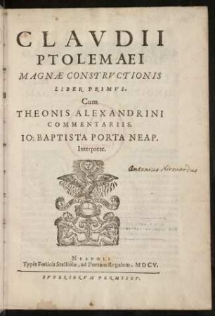 Claudii Ptolemaei Magnae Constructionis Liber Primus