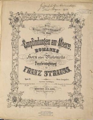 Empfindungen am Meere : Romanze für Horn oder Violoncello mit Pianofortebegleitung ; Opus 12